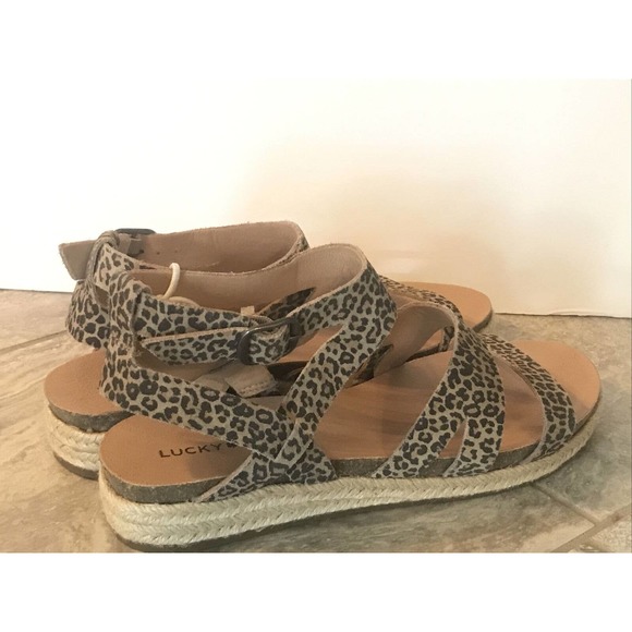 Lucky Brand Glaina Eyelash Sophia Leopard Print Suede Wedge Sandal Womens 8.5 - Picture 2 of 8
